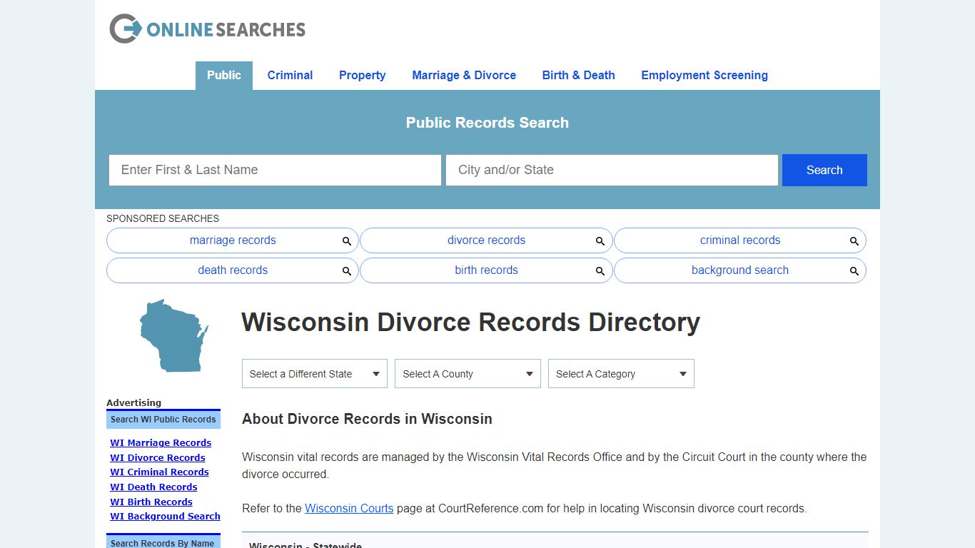 Wisconsin Divorce Records Search Directory - OnlineSearches.com
